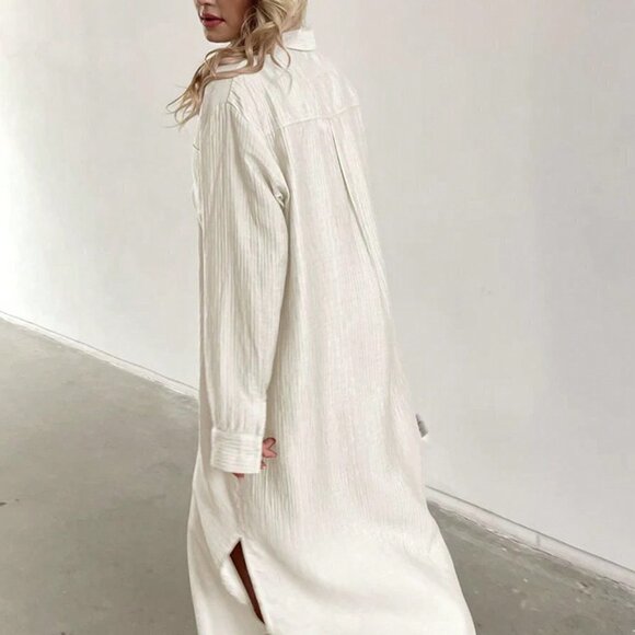 White Casual Womens Oversized Loose Maxi Shirt Dress - Picture 2 of 5